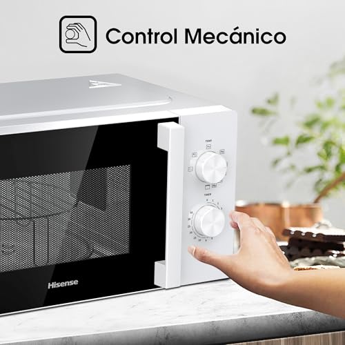 Hisense H20MOWP1HG - Microondas con Grill 20L, 1000W, Revestimiento Cerámico, Cristal Premium, 5 Niveles de Potencia, Función de Descongelación, Fácil Limpieza, Temporizador cocción, Blanco - imagen 7
