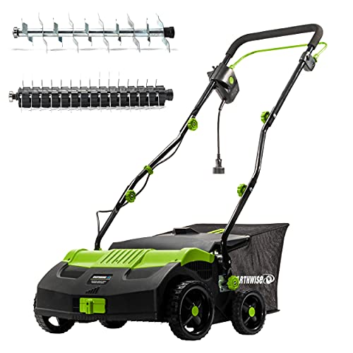 Earthwise DT71613AA 13-Amp 16-Inch Corded Dethatcher with Scarifier Blade and Collection Bag by Earthwise - Used condition - US$119.16
