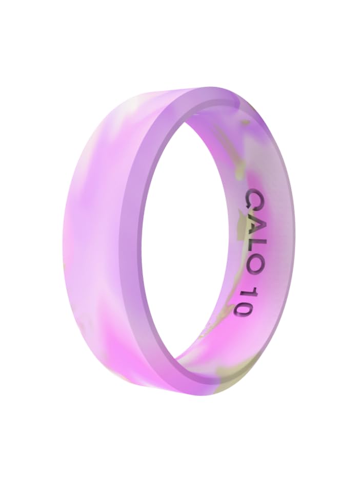 QALO Women's Rubber Silicone Ring, Natural Stone Modern Rubber Wedding Band, Breathable, Durable Engagement Silicone Ring, 6.5mm Wide 1.8mm Thick, Amethyst, Size 9