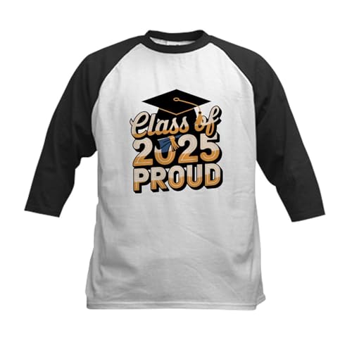 CafePress Class of 2025 Graduation Design Kids Baseball T Shirt Kids Cotton Baseball Jersey, 3/4 Raglan Sleeve Shirt Black/White