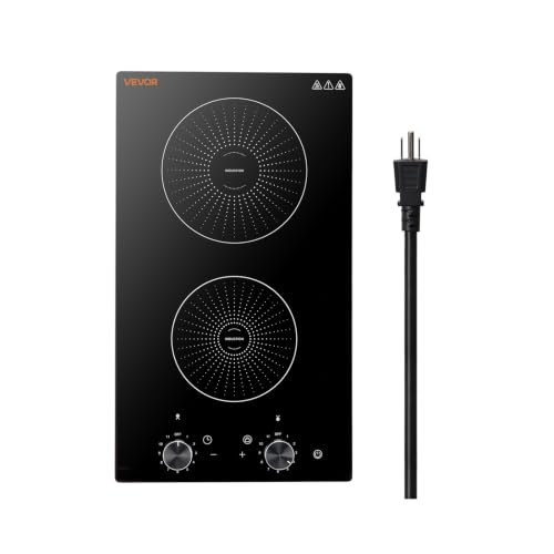 Image of VEVOR Induction Cooktop 12inch 2 Burners Built-in Electric Stove 110V 1800W, Countertop Induction Burner, with 11 Power Levels, Knob Control, Ceramic Glass Surface, Child Lock, for Kitchen, RV
