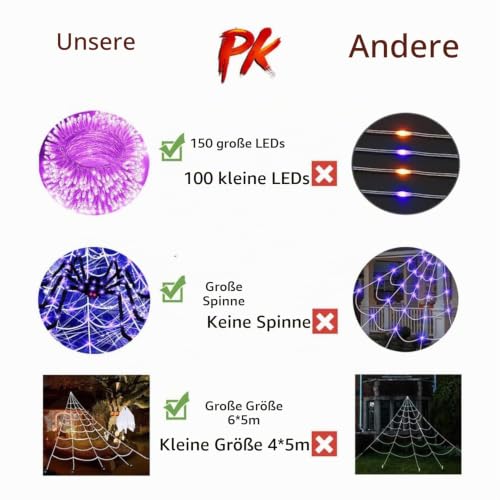 6*5m Halloween Spinnennetz Outdoor 200 Violette LEDs Halloween Deko Garten – Ansicht 4