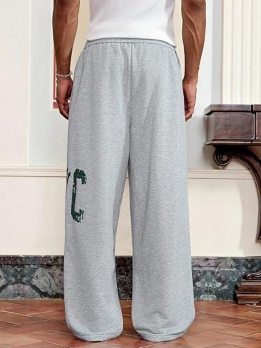 ZAFUL Men's Baggy Casual Pants Letter Graphic Sweapants Drawstring Lounge Straight Leg Track Pants with Pockets(6-Grey, M)3