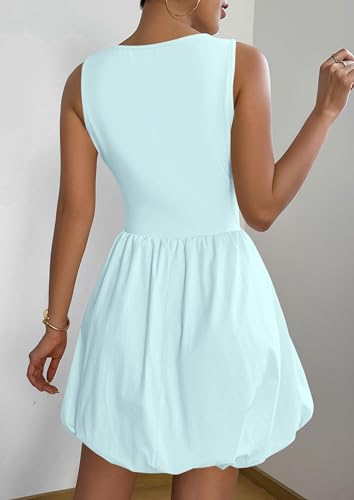 Image of PRETTYGARDEN Summer Dresses for Women 2026 Casual Mini Short Cocktail Dress Sleeveless Tank Crew Neck Bubble Sundress Pockets
