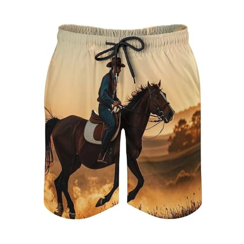 Mens Shorts Cowboys Riding Horses Men Swim Trunks Quick-Dry Beach Shorts with Drawstring Pocket Bathing Suit4