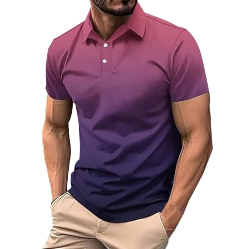 Polo ombré à manches courtes pour homme dégradé bleu décontracté
