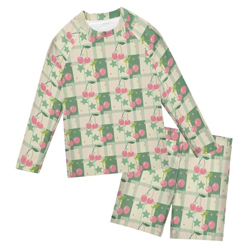 Cherry Green Plaid Baby Boys' Toddler Long Sleeved Rashguard Swim Bathing Suit Set B0404715