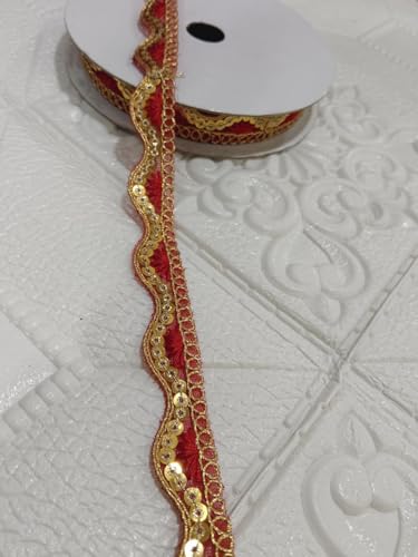 Image of Designer Golden Wave Lace Border for Blouse Saree Dupatta Lehenga Craft Decoration and Ethnic Sewing Accessories (RM-LACE49-5)