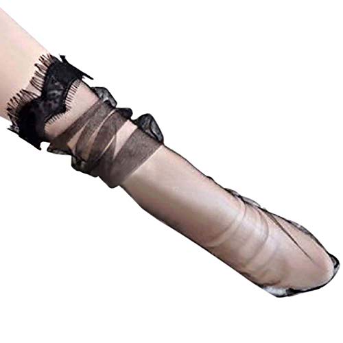 Women's See Through Mesh Loose Socks Glitter Stars Transparent Sheer Slouch Socks Teen Girls Ankle Hosiery (101#Black)4