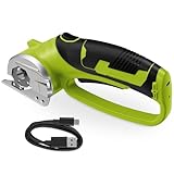 Cordless Electric Scissors, 4V Rechargeable Box Cutter & Cardboard Cutter with Titanium Blade, LED Light, Safety Lock - Rotary Cutter for Fabric, Leather, Plastic, Sewing, Crafting (Green)