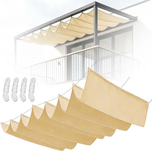 Toldo Retráctil 140 x 450 cm Tamaño Personalizado Protección UV 95%, Resistente Al Clima y Desgarro Pérgola a Medida Toldo Dosel de Sombra Exterior para Gazebos, Playa, Beige