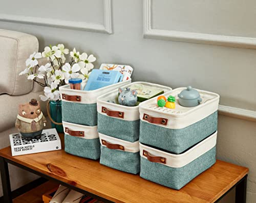 Image of DECOMOMO Small Storage Basket, Closet Storage Bins, Baskets for Organizing Shelves (Teal & White, Small - 6 Pack)