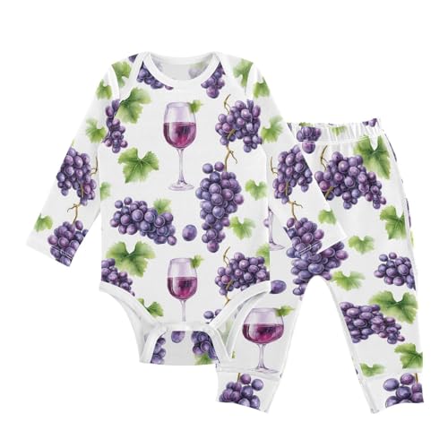 vvfelixl Baby Bodysuits Pants Sets Grapes Wine Bottle Glass Long Sleeve Baby Onesie Clothes for Boys Girls 3-6M