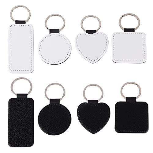 Framendino, 8 Pack Sublimation Blanks Keychain PU Leather Heat Transfer Key Rings Heart Round Square Rectangle Chains for DIY Craft