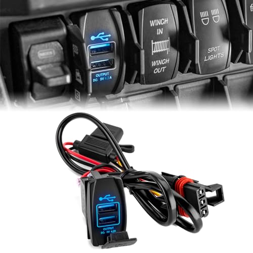 WeiSen Plug & Play Dual USB 4.2A Charger Rocker Switch Style 18 AWG 12V/24V Fast Charge with Pulse Power Bar Plug Connector Compatible with Polaris RZR Ranger General Pulse Bus Bar