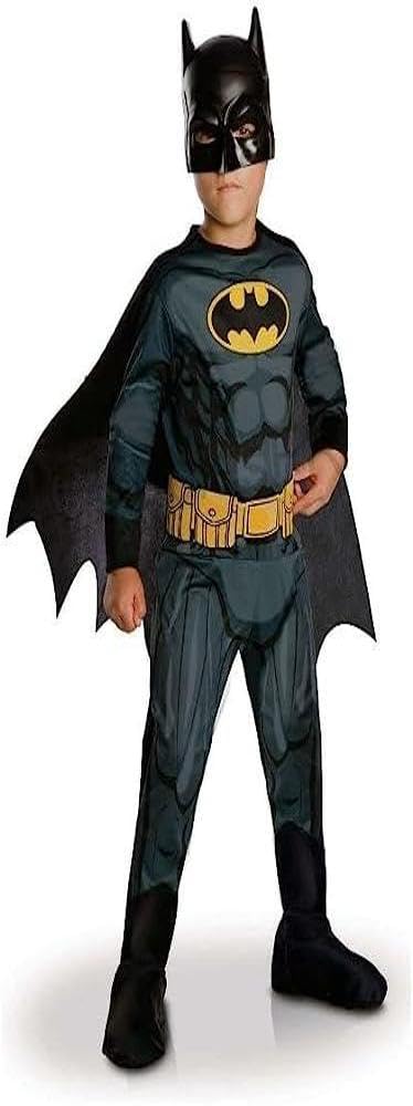 RUBIE'S DC Official Batman Classic Costume for Children Size 9-10 Years with Printed Jumpsuit, Belt, Boot Covers, Detachable Cape and Mask - Halloween, Carnival