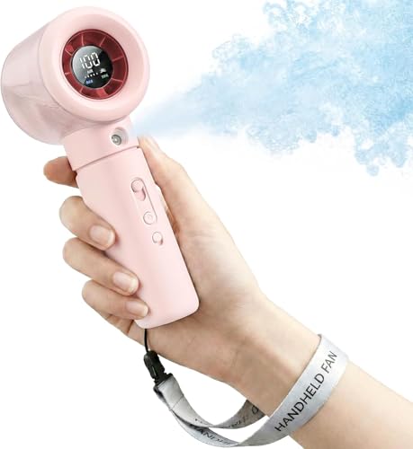 Image of Sevenaire Handheld Portable Fan with Mist, Hand fan for summer, High Speed & LED Display - Personal Fans Portable Rechargeable, 16000 RPM Turbo Mini Fan for Travel, Outdoor, Home, Office (Pink)