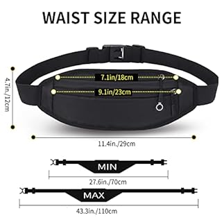 QKUDS Running Belt Bag Waterproof for Women Men Slim Waist Pack Belt for Carrying Phones Up to 7 inch Waist Bag for Running (Black)