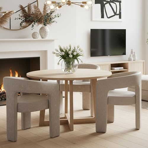 Image of HNY Modern Barrel Kitchen & Dining Room Chairs Set of 3, PU Leather Upholstered Accent Chairs with Arm, 18.5'' Wide Side Armchairs Vanity Chairs for Living Room Bedroom Makeup Small Spaces, Grey