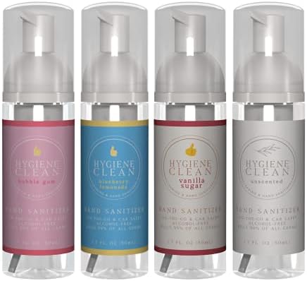 Hygiene Clean Alcohol-Free Foaming Sanitizer with Aloe (Travel 4 Pack: Bubble Gum, Blueberry Lemonade, Vanilla Sugar, Unscented) 1.7 Fl Oz