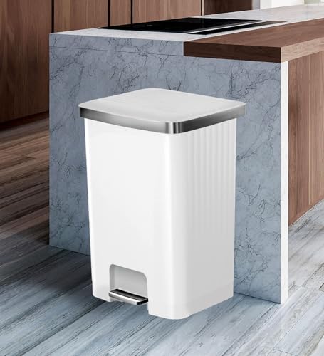 Image of Obsessions EKO 70L Plastic Step Bin with Pedal, Large Capacity Trash Can Ideal for Home, Kitchen and Office, White
