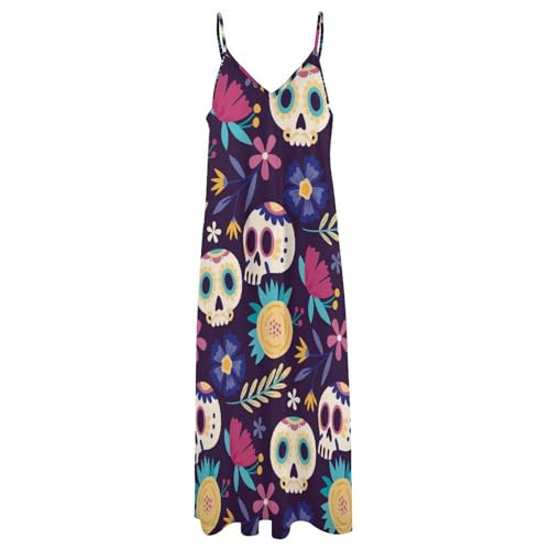 Robe Longue Fleurs Crânes Idéale pour vos Voyages et la Plage