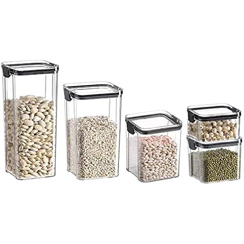 SAVORLIVING Airtight Food Storage Container Set, 5 Pcs Clear Plastic Dry Food Canisters for Kitchen Pantry, Ideal Counter Containers Storage for Cereal, Flour and Sugar Cover