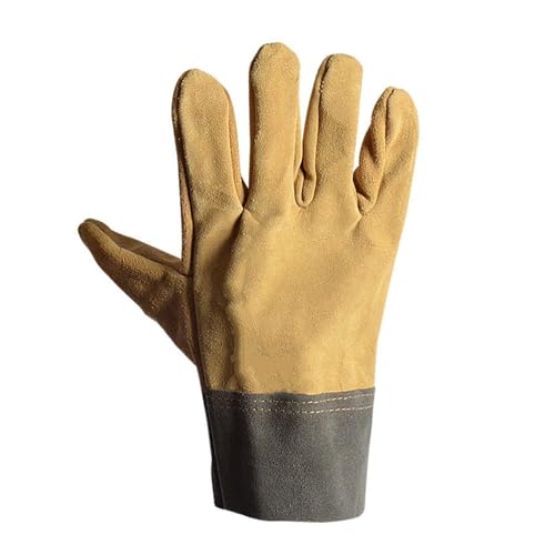 Ignífugo Guantes de soldador de cuero cortos, guantes de soldadura de cuero, resistentes al desgaste y a altas temperaturas, guantes de soldadura de cuero completo Protección resistente al calor