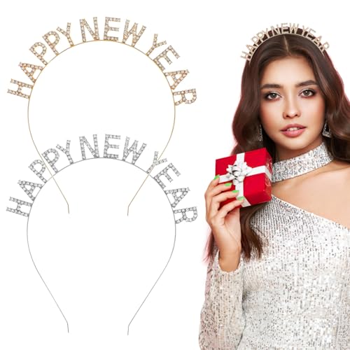Lurrose Happy New Year Headband - 2pcs Rhinestone New Years Headband New Years Eve Headbands for Women GirlsColor 2