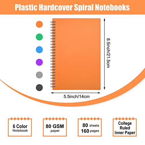 Eoout 6 Pack Subject Spiral Notebook College Ruled, Notebooks For Work, 5.7" X 8.3", 80 Sheets Writing Journal With 3-Color Labels For Work, School Supplies #TOP1