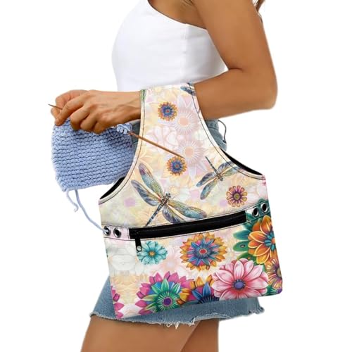 Image of ZUXONGSY Mandala Yarn Storage Bag for Crocheting Dragonfly Knitting Project Handbag Crochet Organizers and Storage
