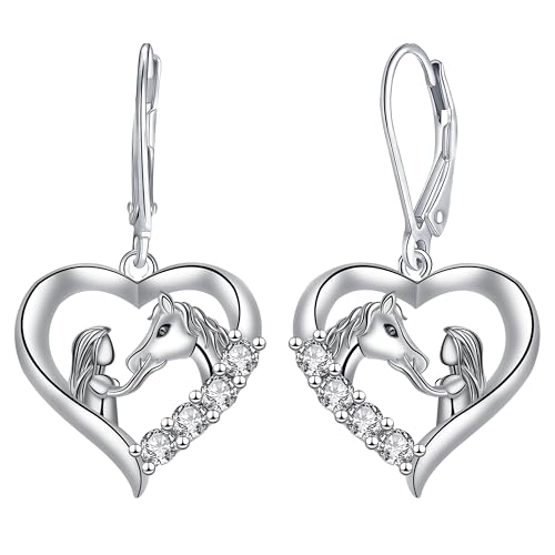 Yinsen Boucles d'oreilles Cheval et Fille en Argent Sterling 925 - Boucles d'oreilles Animal Pendentif pour Femme - Bijoux Cheval Cadeau pour Femmes, Maman,...