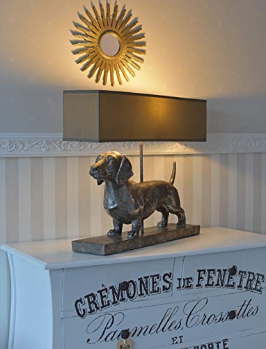 Tischlampe XXL Dackel Leuchte Hund 60cm Lampe Hundefigur Nachttischlampe Hundelampe cw195 Palazzo Exklusiv „VILLA CHARLY“ – Silber Dachshund mit Stoffschirm im englischen Stil