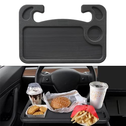 BoxCheer Steering Wheel Tray Universal Double-Sided Travel Car Accessories Steering Wheel Desk Car Mount with Pen Holder, Car Food Tray for Eating with Drinks Holder - Black