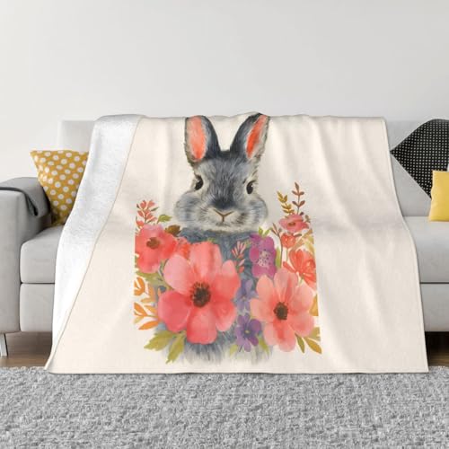 うさぎ 兎 高密度大判掛け毛布 コモコモ軽量マイクロファイバー 洗える抗菌防臭オフィスプリン 60"X50"