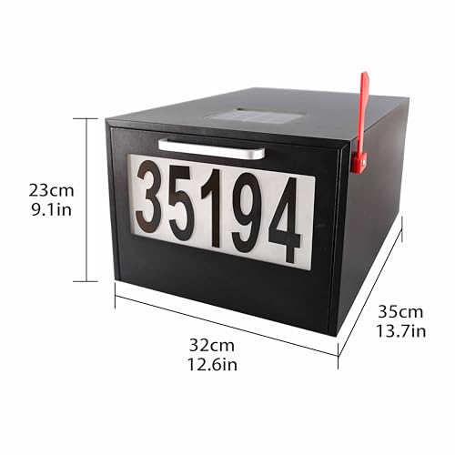 Image of Black Post Mount Mailbox | 2 Lighting Modes, Solar Numbers Light, Large Capacity, Infrared Sensor Illuminated at Night, Iron Numbers