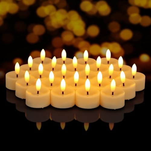 7LinRay 24 Pack Electric Fake Tealights Candles, Realistic Tea Lights Candles Battery Operated, 3D Wick Flickering Flameless LED Tea Lights for Wedding, Festival, Party, Home Decor