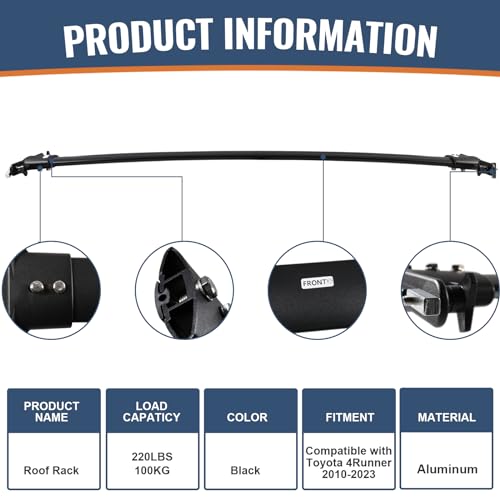 Wonderdriver Roof Rack Cross Bars Compatible with Toyota 4Runner 2010-2024 (with Factory Side Rails), Heavy Duty 220lb Aluminum Crossbars Rooftop Cargo Bag Kayak Bike Luggage Snowboard Skiboard