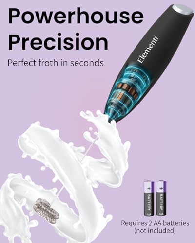 Image of Elementi Milk Frother Wand - Easy to Use Handheld Electric Stirrer for Powder Drinks, Durable & Powerful Coffee Whisk & Protein Powder Mixer Wand, Hand Frother, Coffee Stirrers Electric (White)