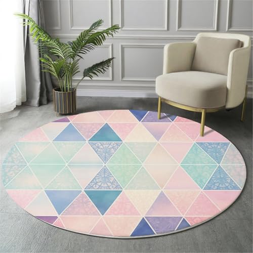 Tapis de zone ronde rose 180cm à motif mandala géométrique lavable - 4