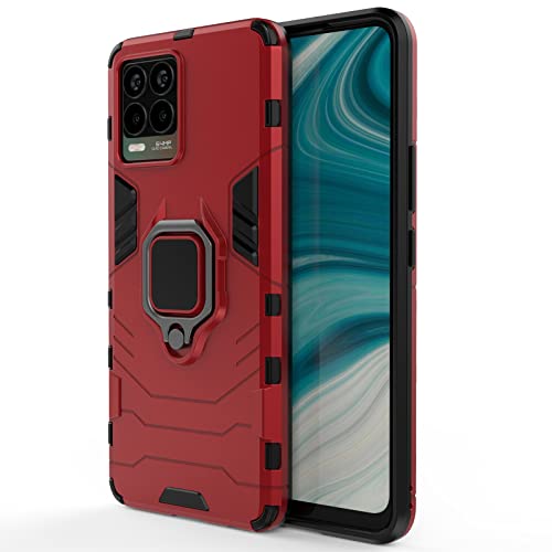 Max Power Digital Funda para móvil Realme 8/Realme 8 Pro Carcasa Magnética con Anillo Imán Híbrida Antigolpes Resistente Rígida Dura [Tecnología de Absorción de Golpes] (Realme 8/Realme 8 Pro, Rojo)