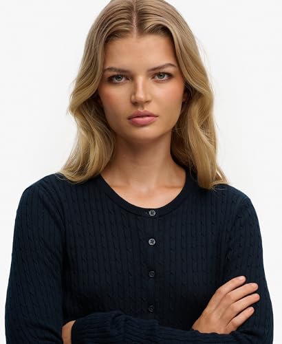 Superdry LW Essential Cardigan Pullover Sweater, Dark Navy, 42 Women's