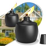 FALBAWR 2-Pack Citronella Tabletop Torches, 21.5 oz Table Top Torches for Outdoor, Metal Oil Burner Candles, Garden Torches with Fiberglass Wick for Yard, Patio, Deck, Garden, Party, Landscape