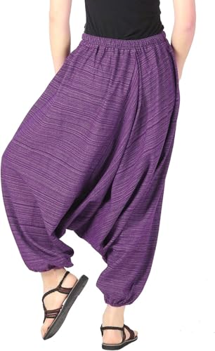 Image of Whitewhale Mens Women Cotton Stripe Aladdin Loose Baggy Boho Hippie Harem Pants