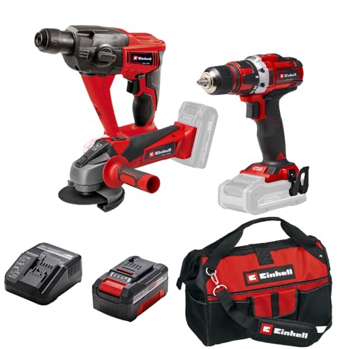 Einhell Pack 3 machines sans fil - Power X-Change (Meuleuse d'angle TC-AG 18/115, Marteau perforateur TE-HD 18, Perceuse-visseuse TE-CD 18/40) + Chargeur et...