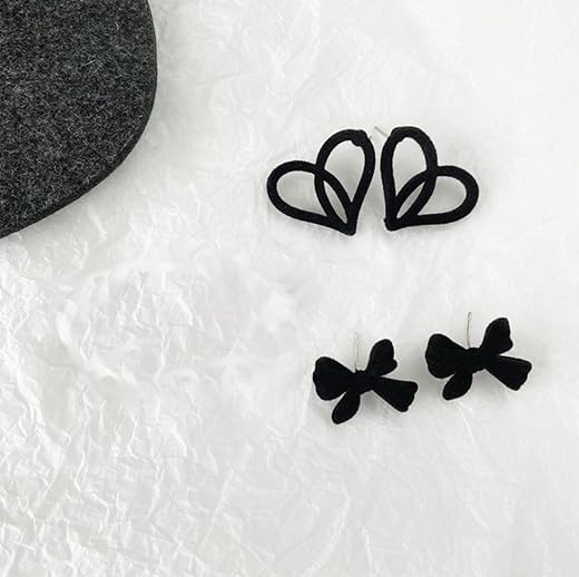 Cute Bow Earrings for Women Black Velvet Earrings Heart Studs Trendy Dainty Christmas Birthday Ear Jewelry Valentine's Day Jewelry - Image 9