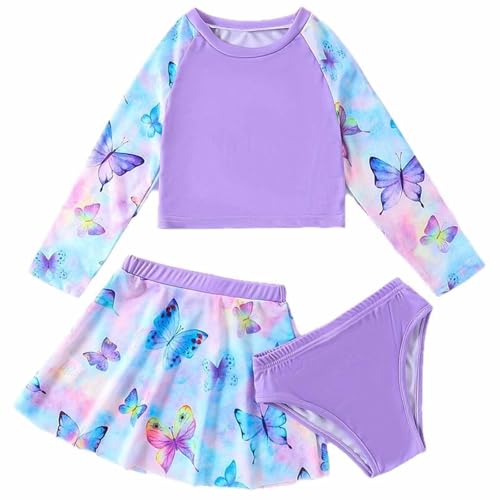 Maillots de bain filles 3 pièces avec t-shirt et short imprimé d'été