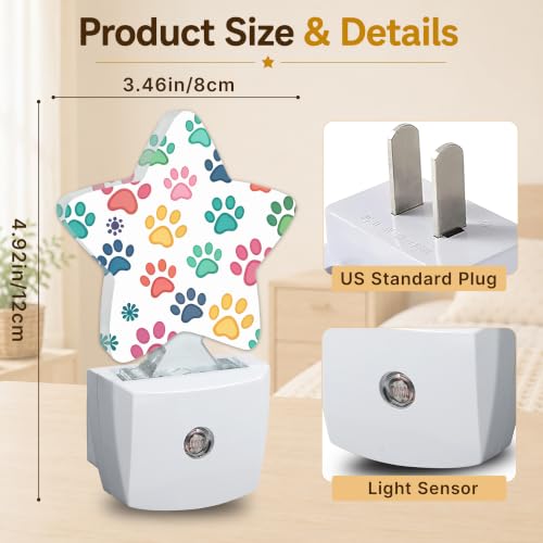 Image of Dog Paw Plug in Star Night Light, Night Light with Sensor for Kids Nursery Bedroom, Decorative Soft Glow Lamp for Hallway Bathroom, Energy Saving