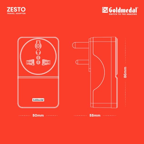 Image of Goldmedal Zesto Travel Adapter with International Socket &Dual USB- A | 3-Pin Socket | Multiplug Adapter For Travel, Home & Office
