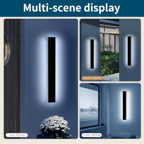 Image of 2 Pack 23.6inch Long Outdoor Led Wall Light, IP65 Waterproof Black Outside Porch Light, 6000K Cold White, 24W, Modern Exterior Wall Sconces Lighting for Garage, Patio, House, Garden